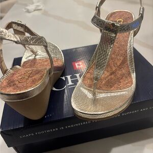 Chaps Gold Wedge Shoes with Metallic Straps